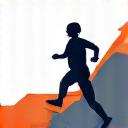 Abstract icon of a graph and a running figure.