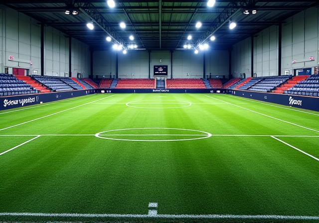 The pristine indoor football pitch at Steel Strike School.